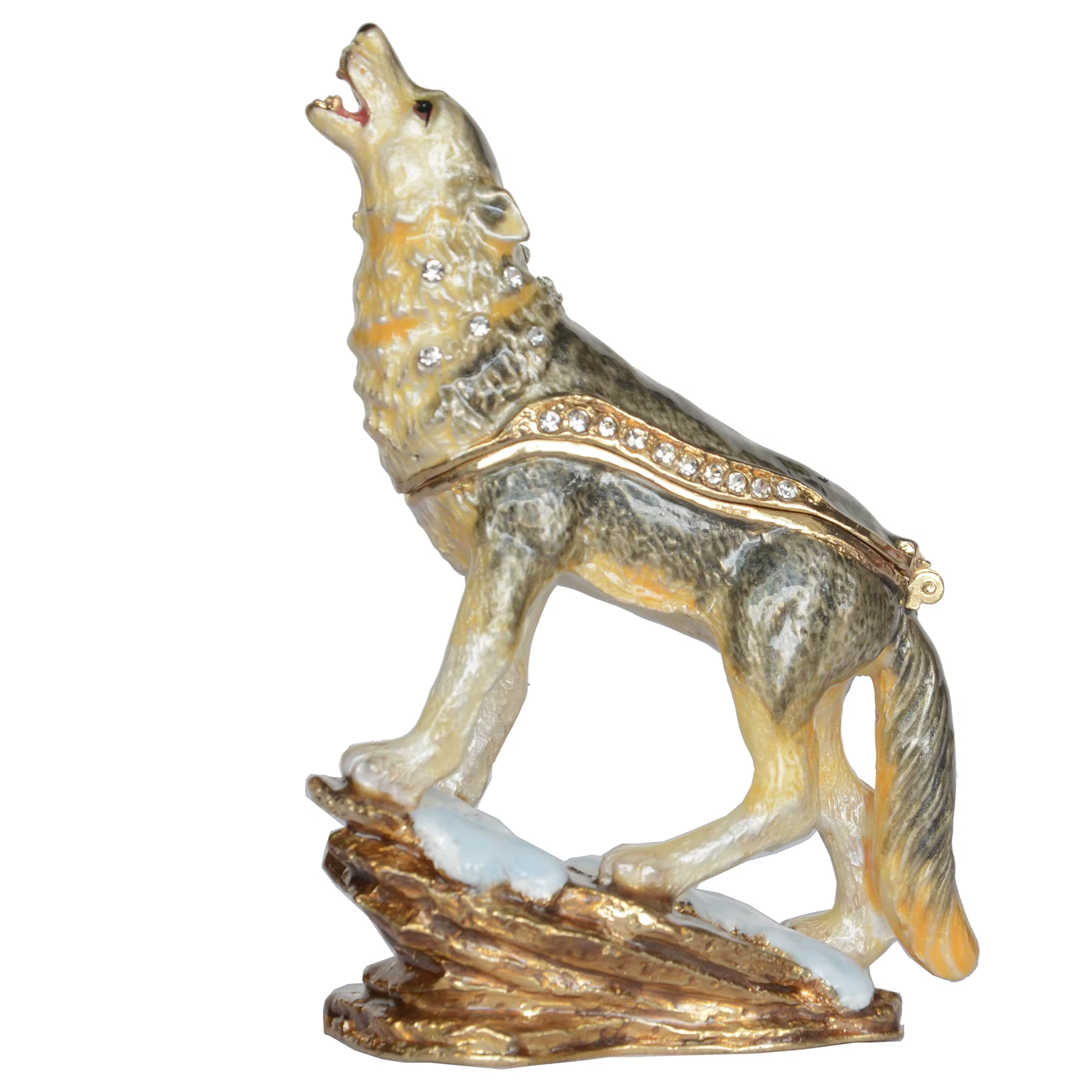Boîte à bibelots en forme de loup hurlant, contenant à bijoux en émail Keepplex, figurine animale Au