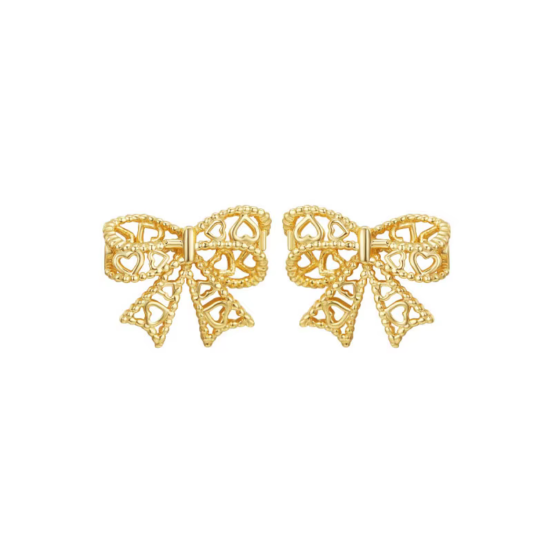 PANJBJ – boucles d'oreilles en forme de nœud pour femme et fille, couleur argent ou or, ajouré, joli