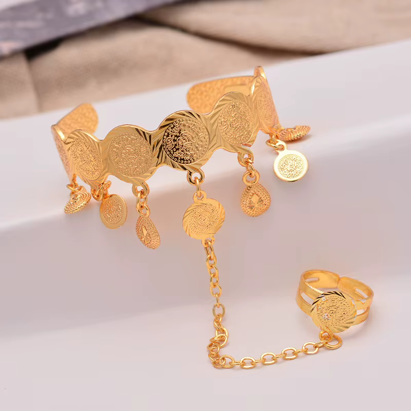 Bracelet de couleur or pour bébé et enfant, avec anneau, bijoux du moyen-orient, Bracelets islamique