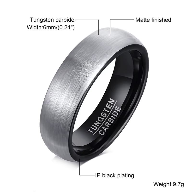 Bague en tungstène gris uni pour hommes, 6mm, dôme brossé, anneaux de mariage, bijoux d'anniversaire
