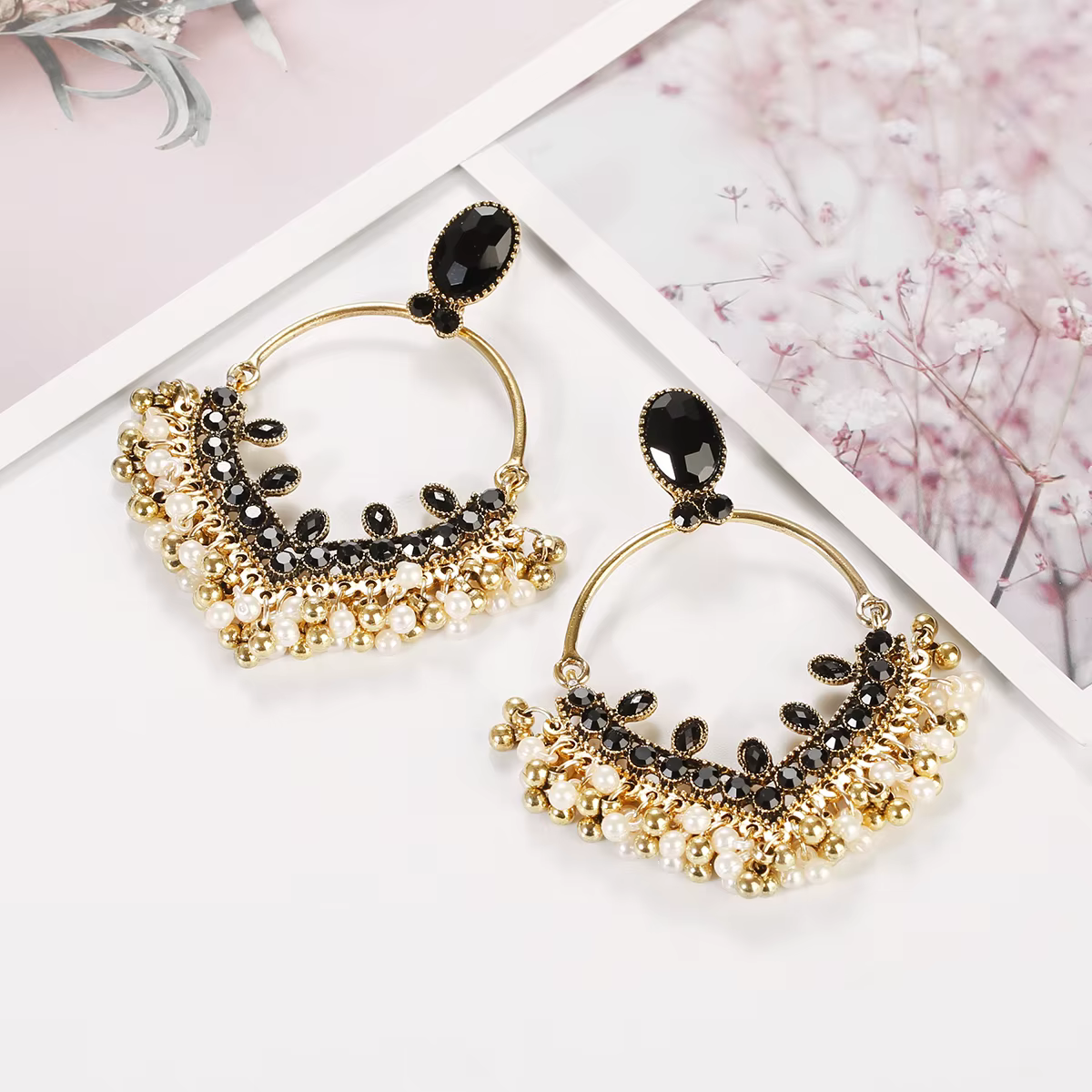 Bijoux gitans indiens Jhumka, boucles d'oreilles Vintage en strass faites à la main, grandes boucles