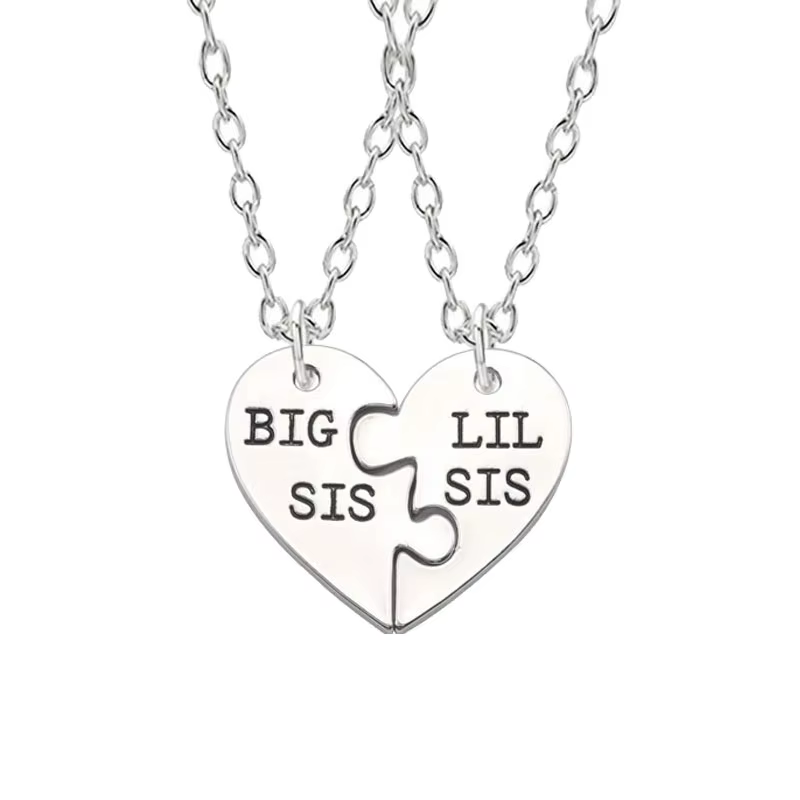 BIG SIS LIL SIS – collier avec pendentif en forme de cœur, Puzzle, grande sœur, petite sœur, famille