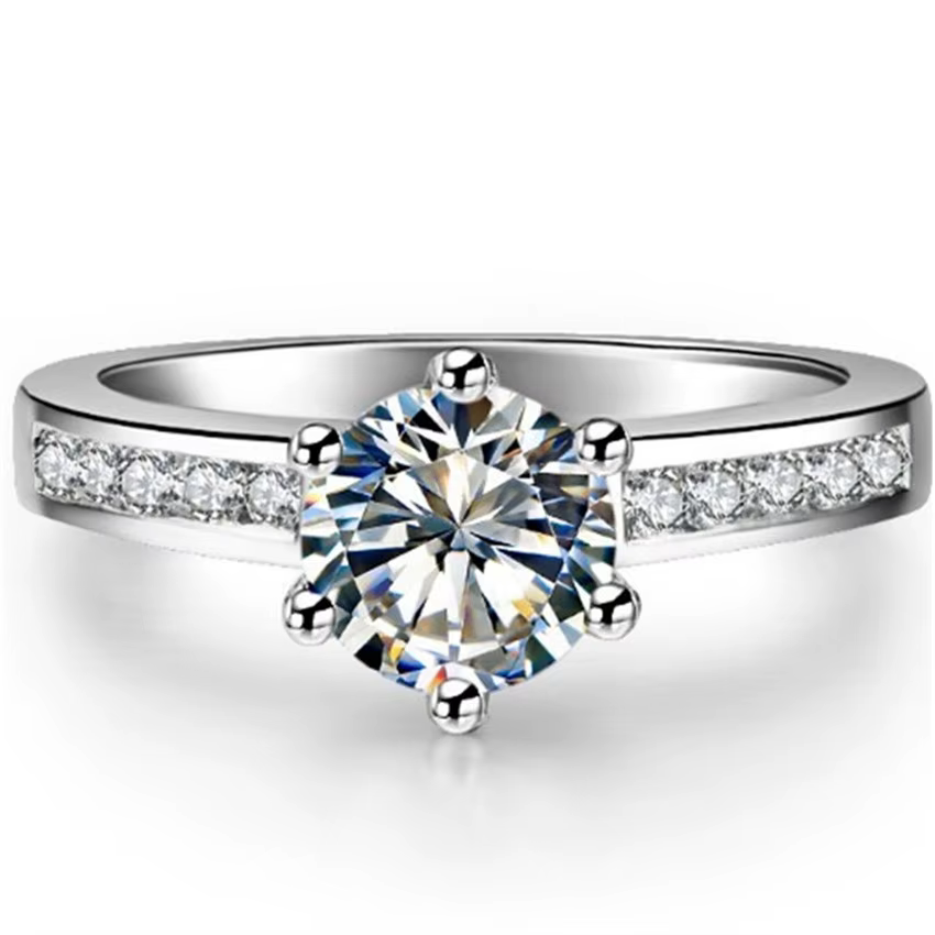 Bague de fiançailles en platine massif PT950 Moissanite 1ct, beau cadeau de bijoux d'anniversaire po