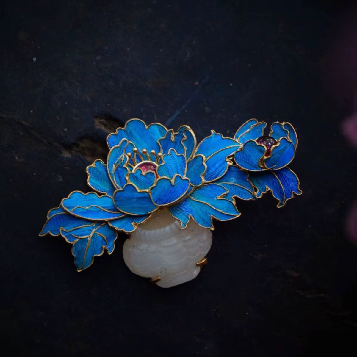 Broche Fleur de Pivoine pour Femme, Charme Rétro Chinois, Bijoux en Argent, Artisanat en Porcelaine,