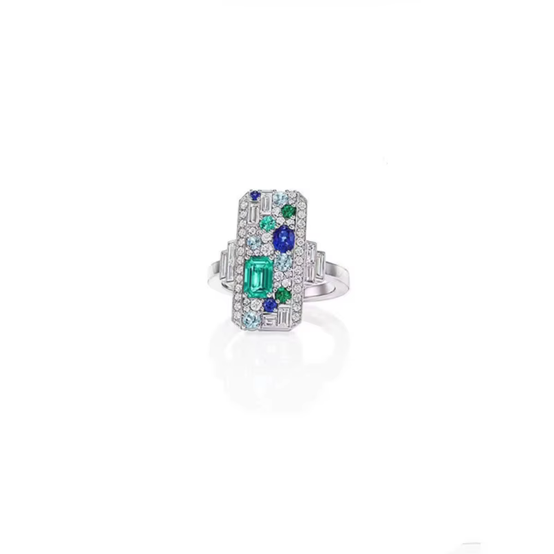 Ensembles de bijoux en émeraude de simulation plaqués platine pour femmes, ArtDeco esthétique, boucl