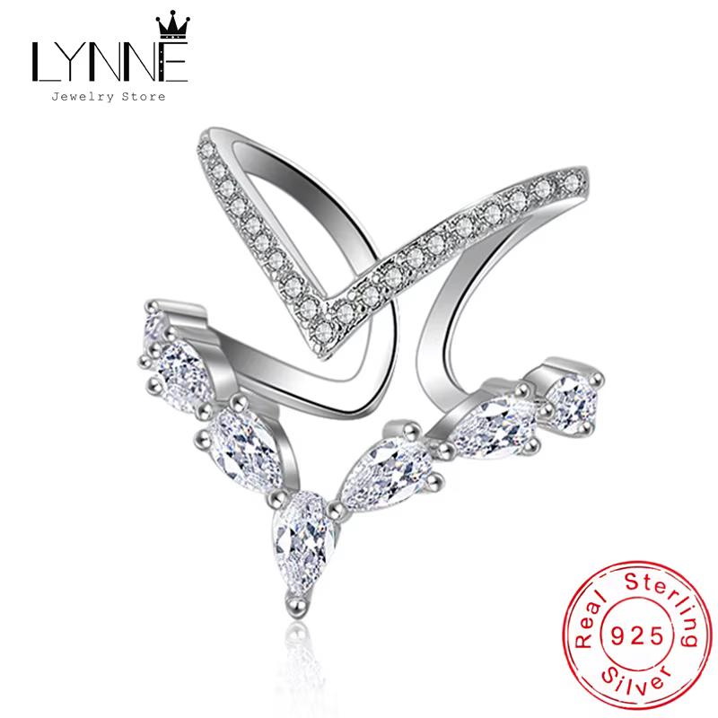 Circnne-Bague en argent regardé 925 pour femme, double couche, forme en V, CZ, bague réglable, cadea