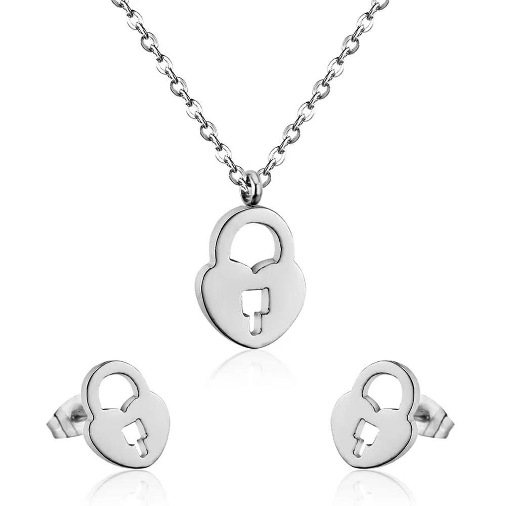 LUXUSTEEL-Ensemble Collier et Boucles d'Oreilles de Mariage, Pendentif Serrure, ixBrinco, Document l