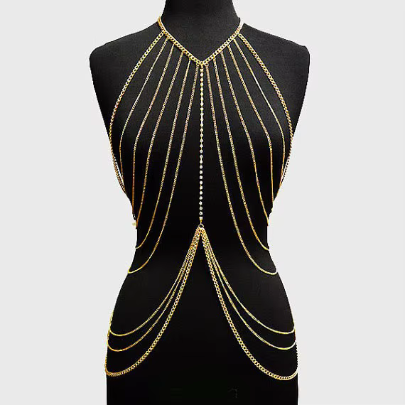 Harnais de chaîne de corps multicouche pour femmes, chaîne de poitrine brillante, accessoires Sexy, 