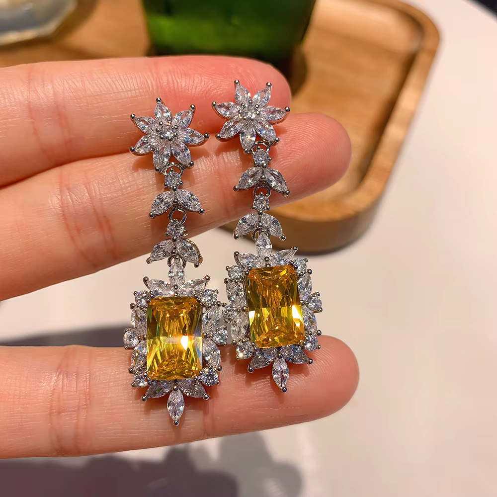KNRIQUEN 8*12mm Paraiba Tourmaline rubis émeraude Quartz topaze pierres précieuses boucles d'oreille