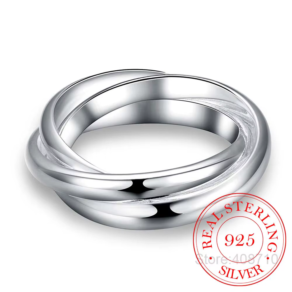 Nouvelle belle mode 925 Bijoux en argent Sterling bague en argent trois cercles Anel De Prata Bijoux