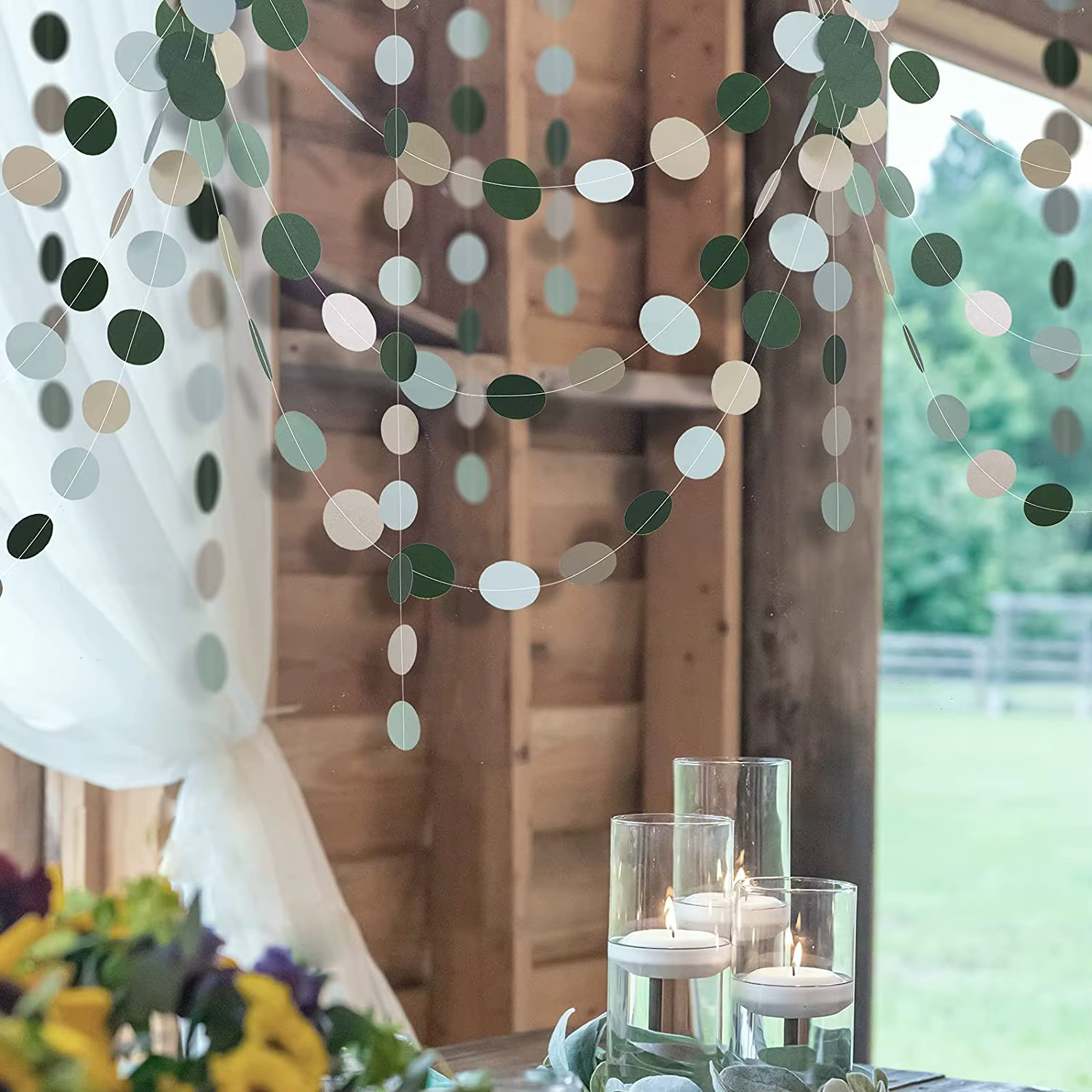 Guirlandes circulaires en papier gris bleu vert argent, 13 pieds, décorations rustiques pour mariage