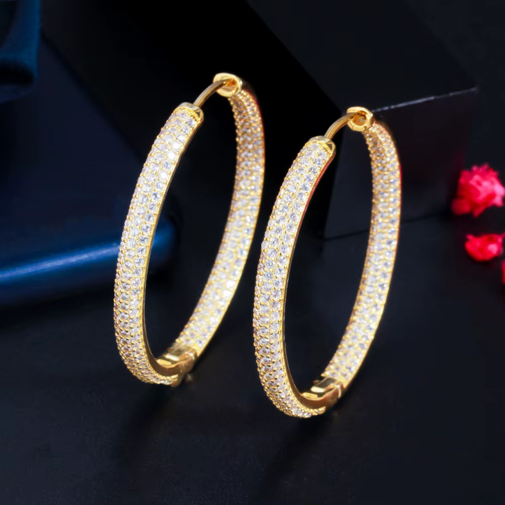Pera – Boucles d'oreilles rondes pour femmes, bijoux de luxe, couleur jaune or, grande forme ronde, 