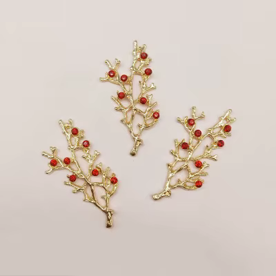 Branche de fleur rouge dorée en alliage, boutons en biscuits, bijoux décoratifs pour robe, cheveux, 