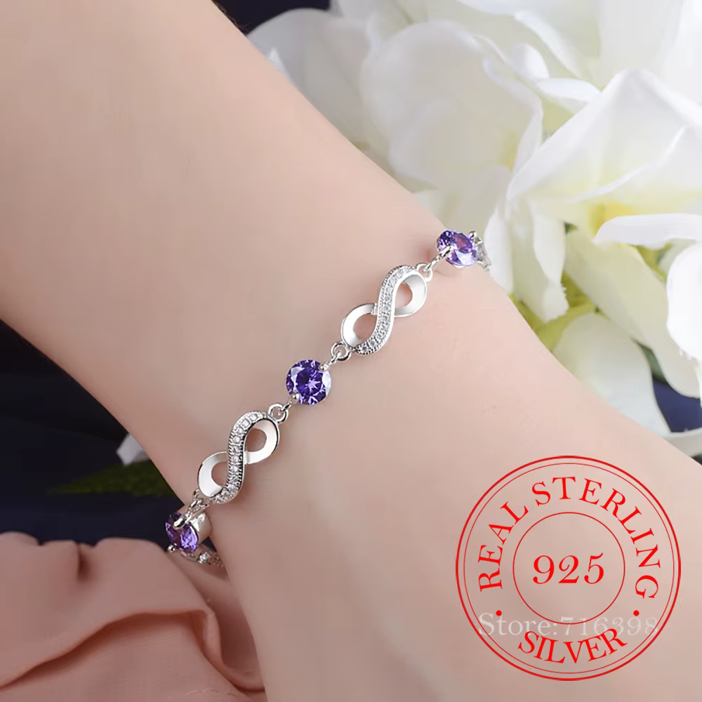 Authentique 925 en argent Sterling sans fin amour infini chaîne lien réglable femmes Bracelet de lux