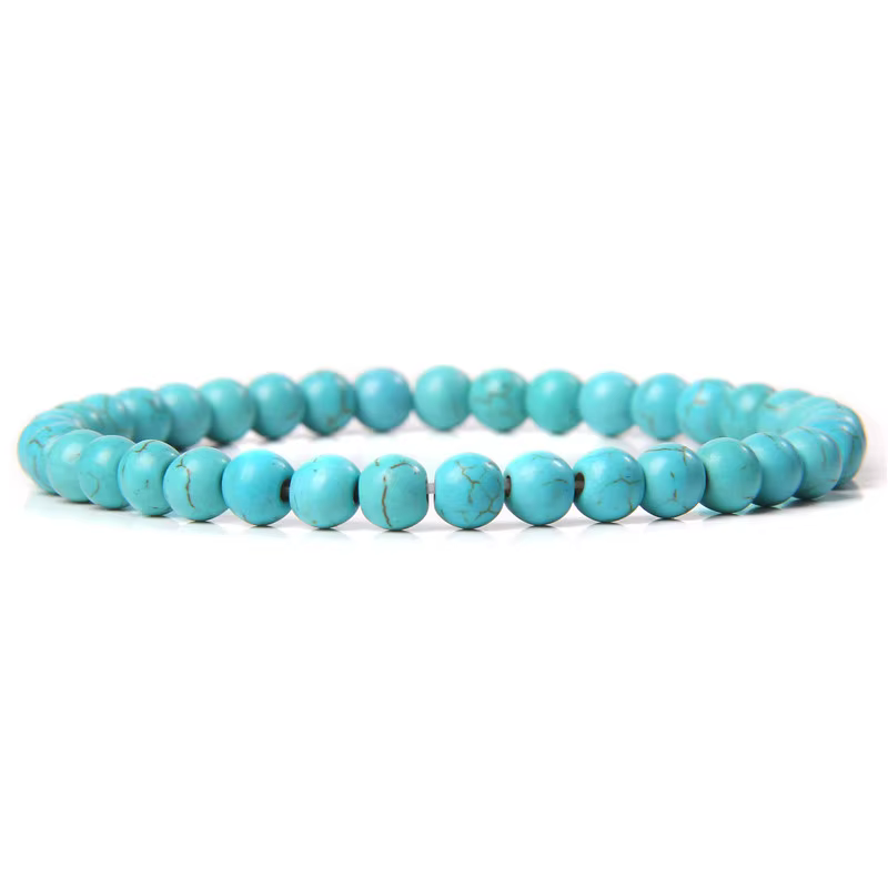 Bracelets bleus en pierre naturelle Reiki pour hommes et femmes, 6MM, corde élastique extensible, So