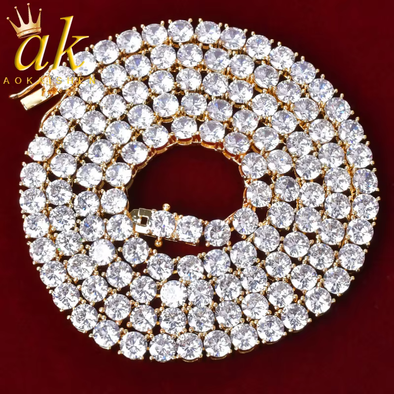 Aokaishen – chaîne de Tennis pour hommes, collier plaqué or véritable, Hip Hop Rock Street, bijoux à