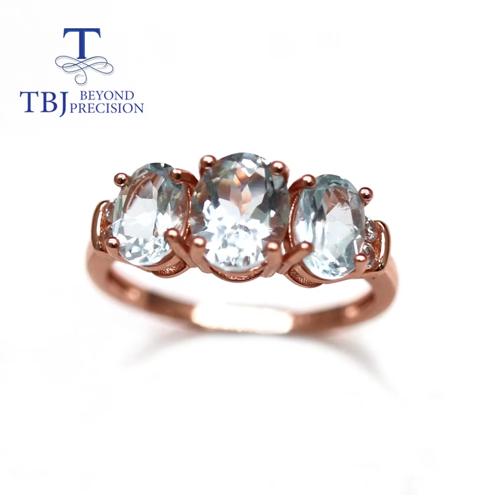 TBJ – bague et boucles d'oreilles aigue-marine en argent sterling 925, ensemble de bijoux fins pour 