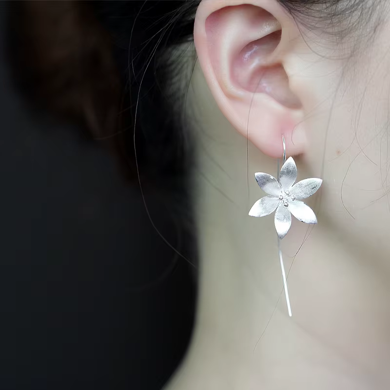 Boucles d'oreilles longues en argent Sterling 925 avec fleur de Lotus pour femmes et filles, bijoux 