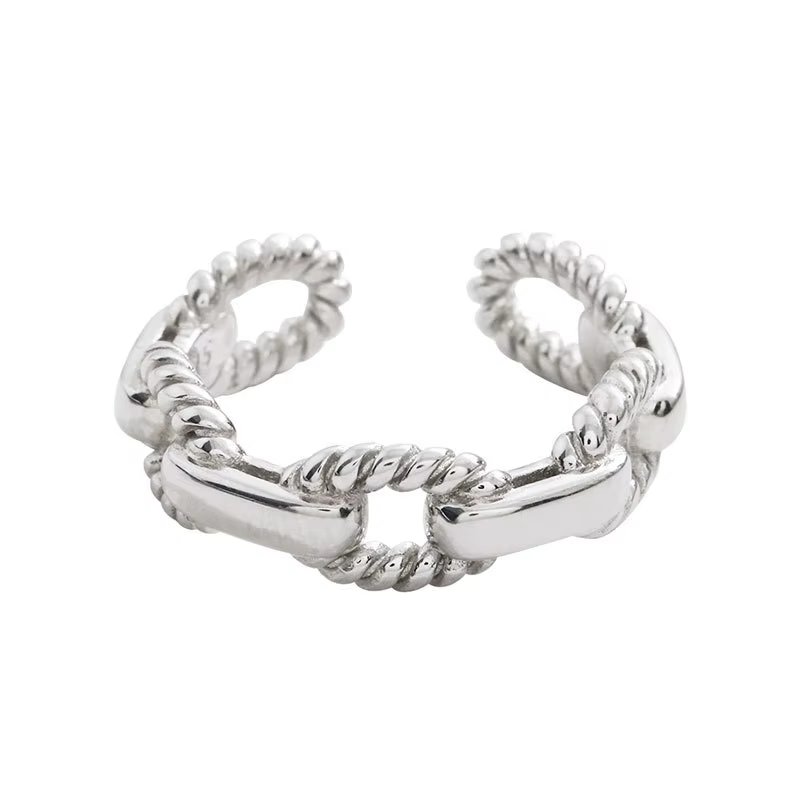 Bagues en argent Sterling 925 en forme de chaîne à maillons simples pour femmes, anneau réglable, ac