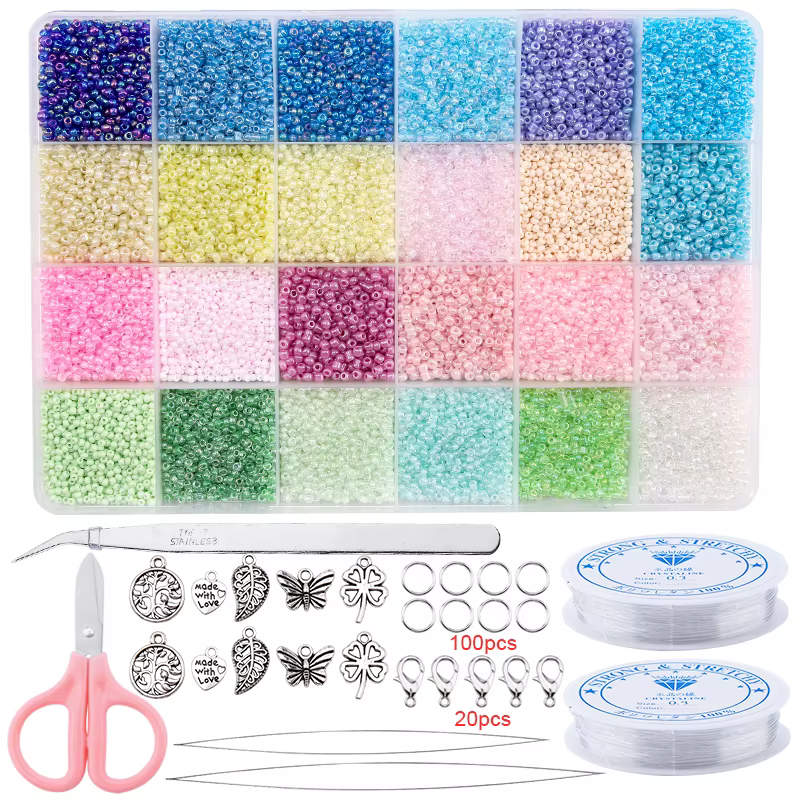 Kit de fabrication de bijoux, ensemble de perles de rocaille de 2mm, ensemble de perles en verre, Br