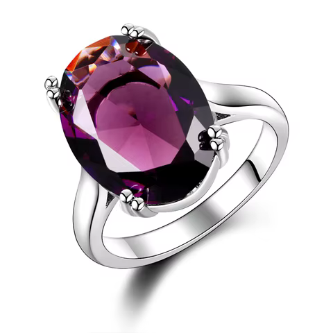 Bague ovale en argent améthyste naturelle pour femmes, élégante, 13MM x 18MM, violet foncé, multicol