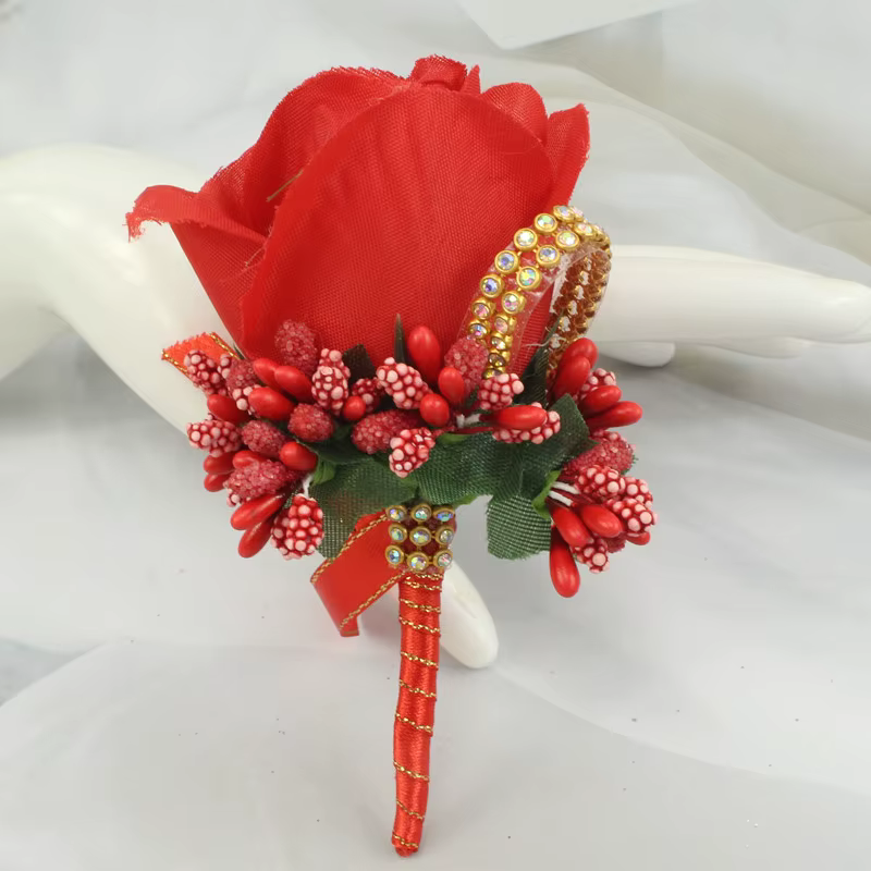 Meldel Mariage Corsages et boutonnières Roses artificielles soie marié boutonnière fleur Groomsman b