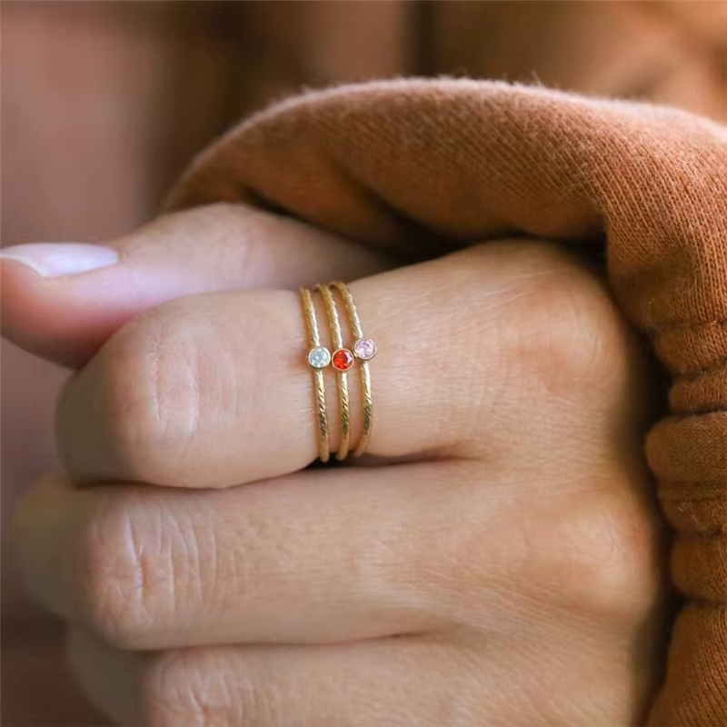 Bague de naissance remplie d'or 14 carats pour femme, bague d'Li-, bijoux minimalistes, 2mm, 3A