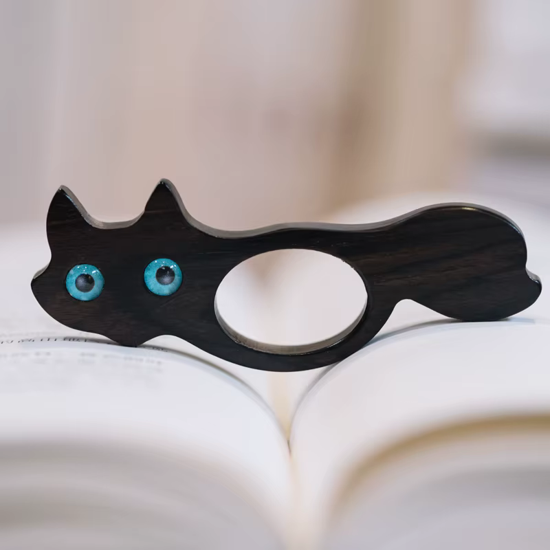 Anneau de lecture en bois pour chat noir, porte-liberté, artefact de lecture, signet à une main, out