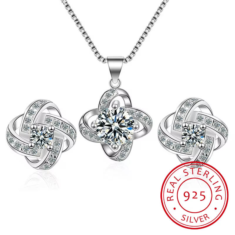 2019 Bijoux nouveaux ensembles de Bijoux de mariée 925 en argent Sterling longue déclaration trèfle 