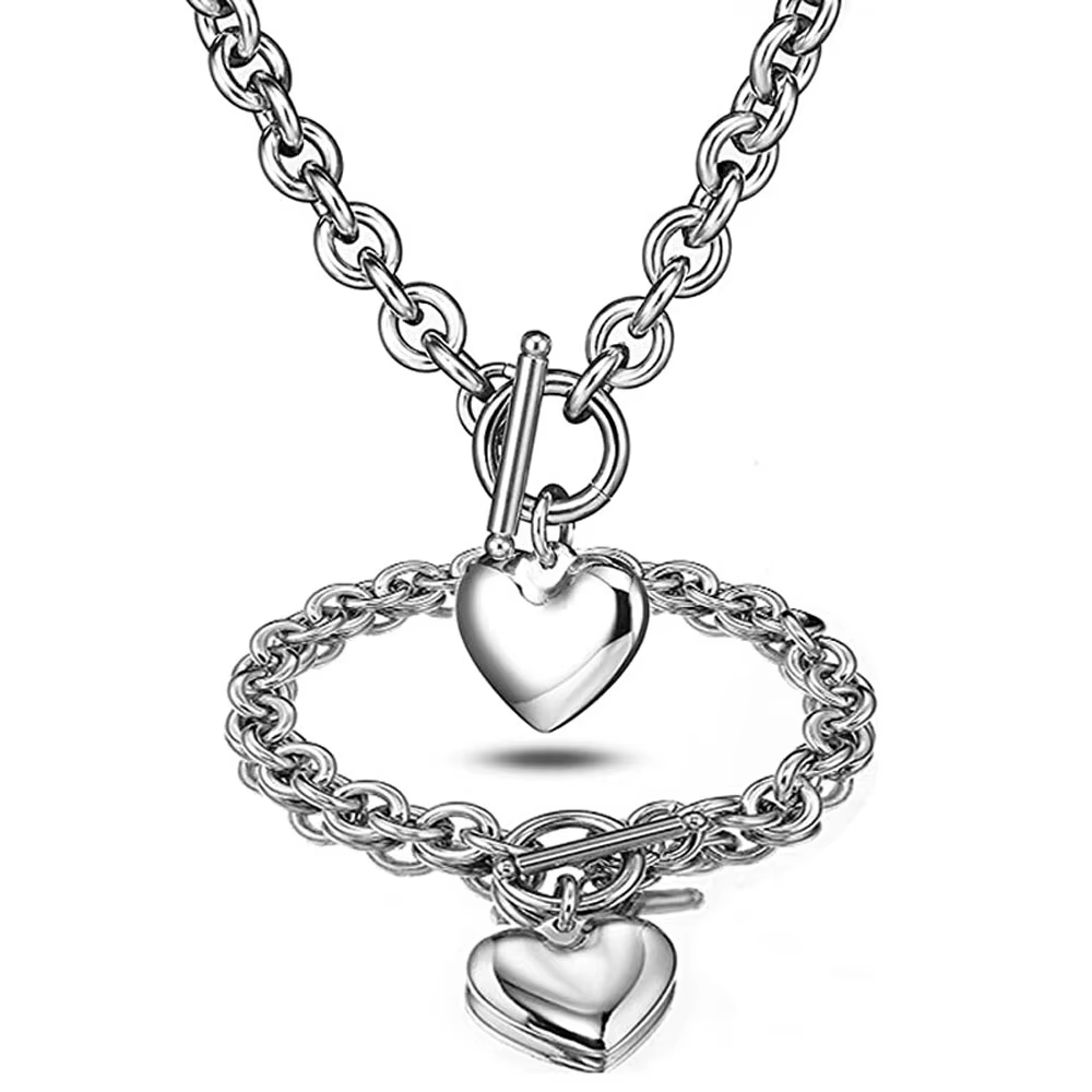 Ensemble de bijoux collier et Bracelet en forme de cœur d'amour pour femmes, cadeau de fiançailles e