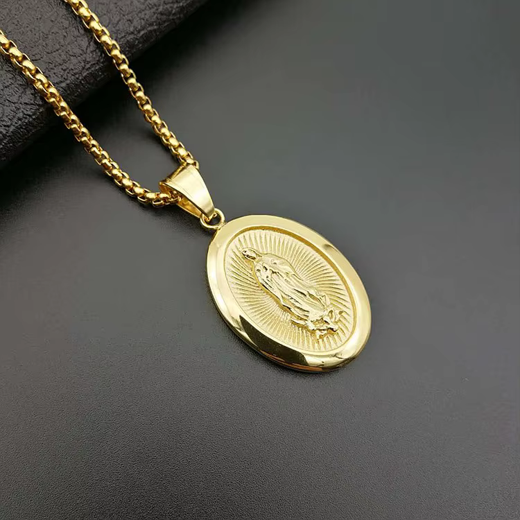 Colliers avec pendentif de prière de la vierge marie, couleur or, acier inoxydable 316L avec strass,