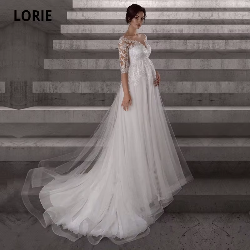 LORIE robes de mariée élégantes pour les femmes enceintes taille haute demi manches col rond robe de