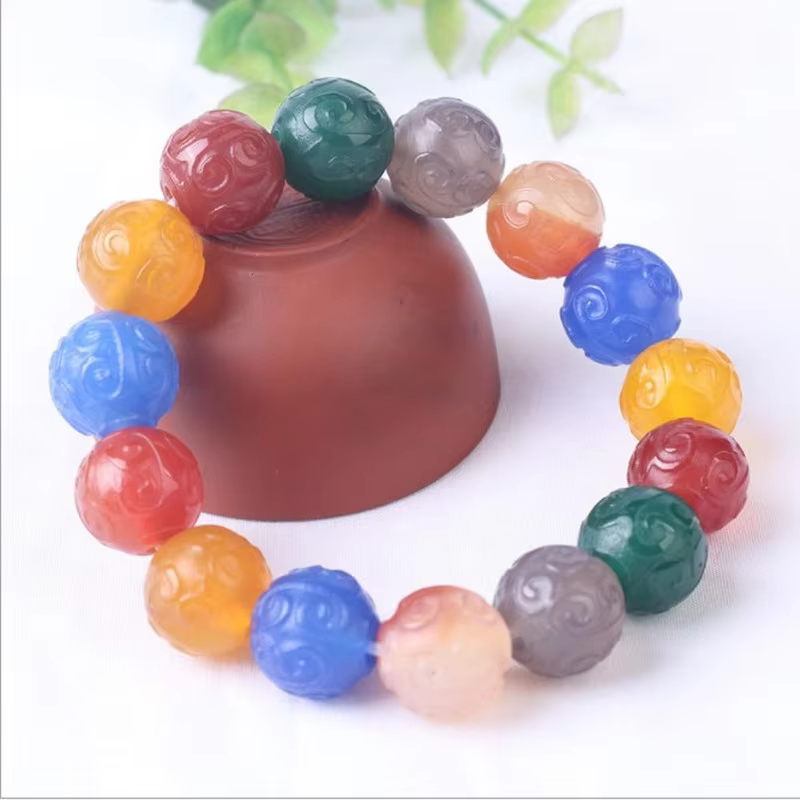 Duobao – Bracelet en Agate Yanyuan pour femmes, bijoux en perles bouddhistes sculptées en pierre bru