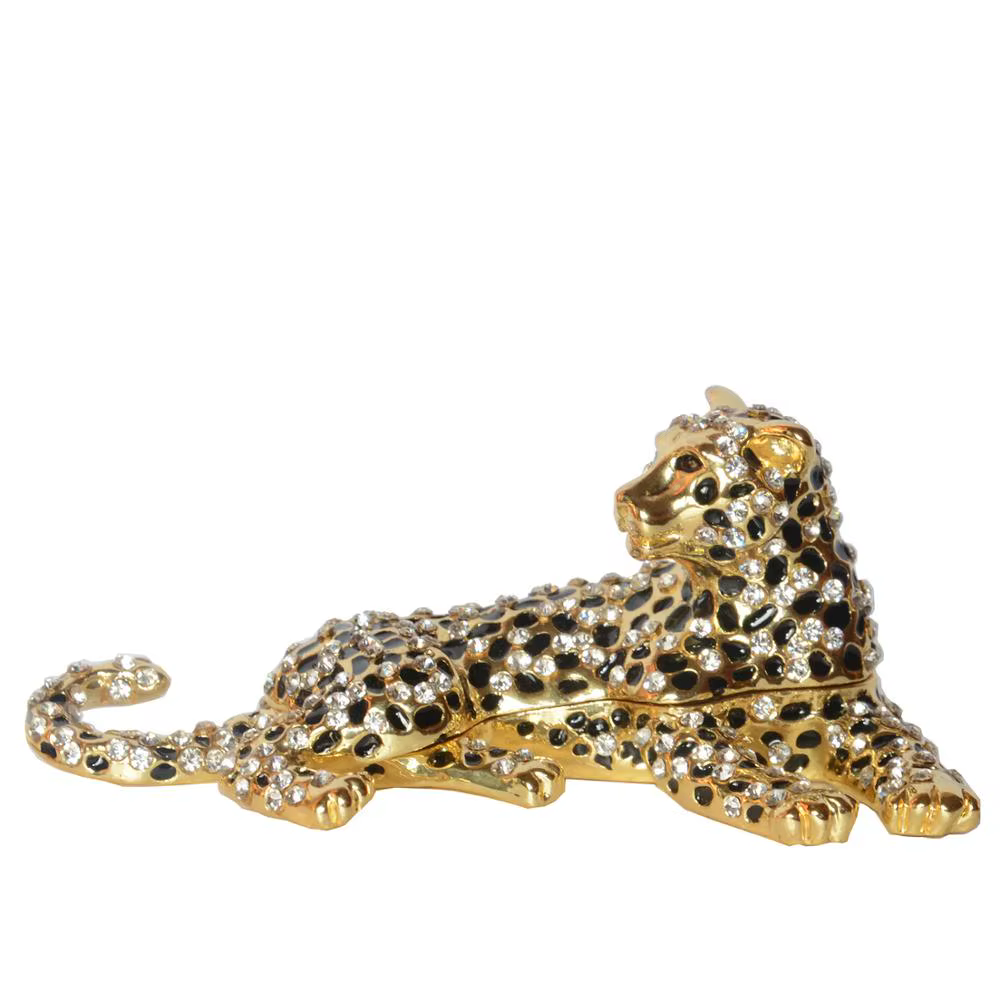 Boîte à bibelots en métal léopard, contenant à bijoux, figurine animale, quelque part