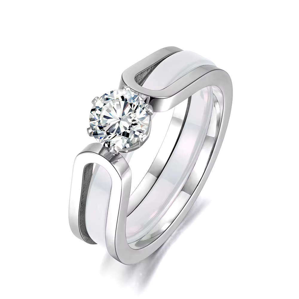 BOBOTUU – bague de mariage en céramique noire/blanche 2 en 1 pour femmes, bijoux en acier inoxydable