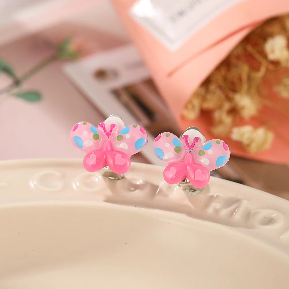Bijoux pour petites filles, boucles d'oreilles en résine, Animal mignon, fruits, cerises, Clip d'ore