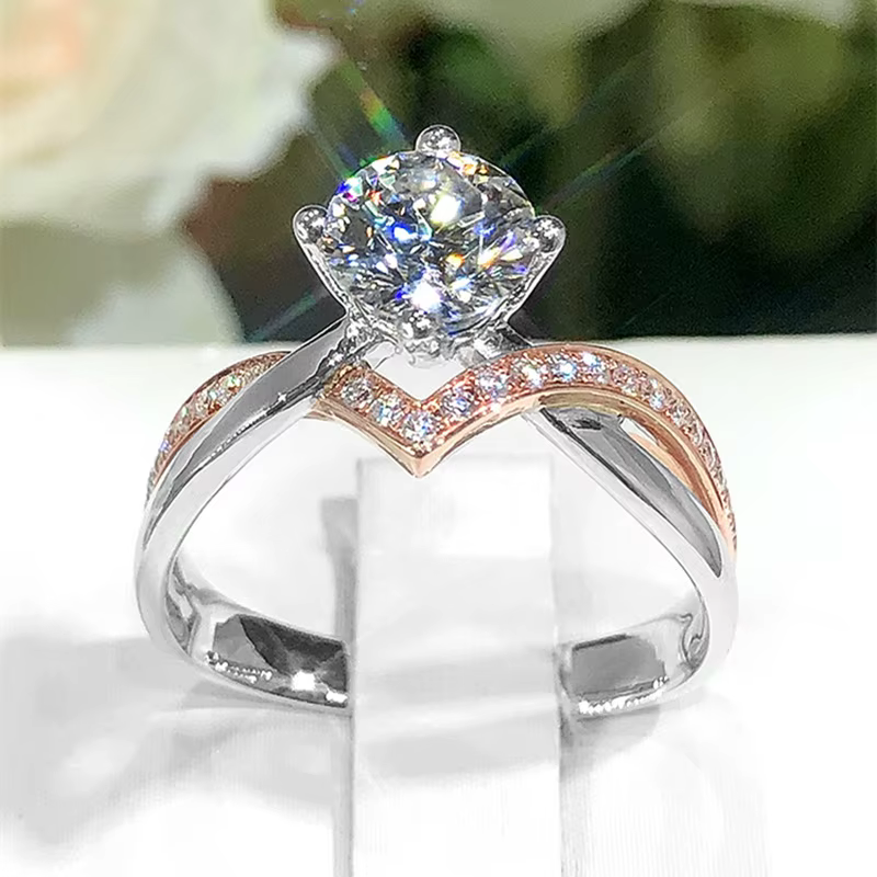 Bague ajustable en argent sterling 925 plaqué or rose avec diamant simulé de 1 carat, taille diamant