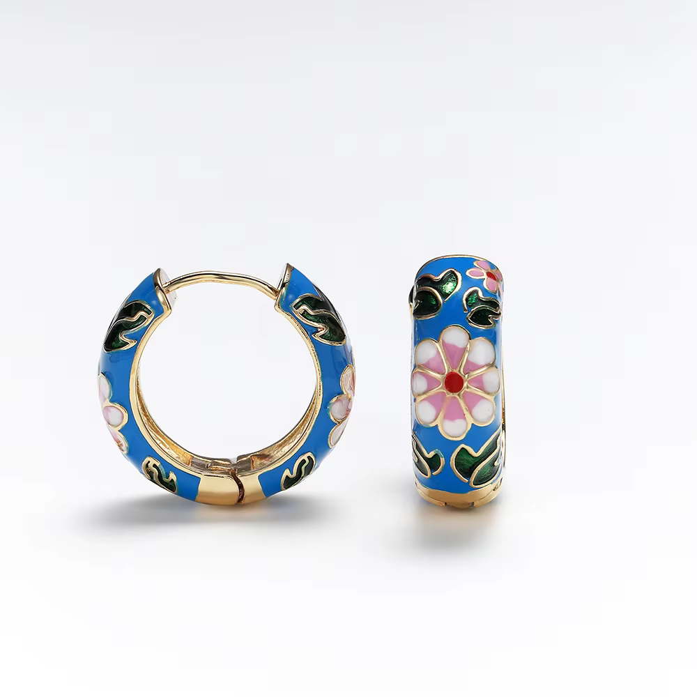 Boucles d'oreilles Huggie en forme de fleur en émail pour femmes, petites boucles d'oreilles Vintage