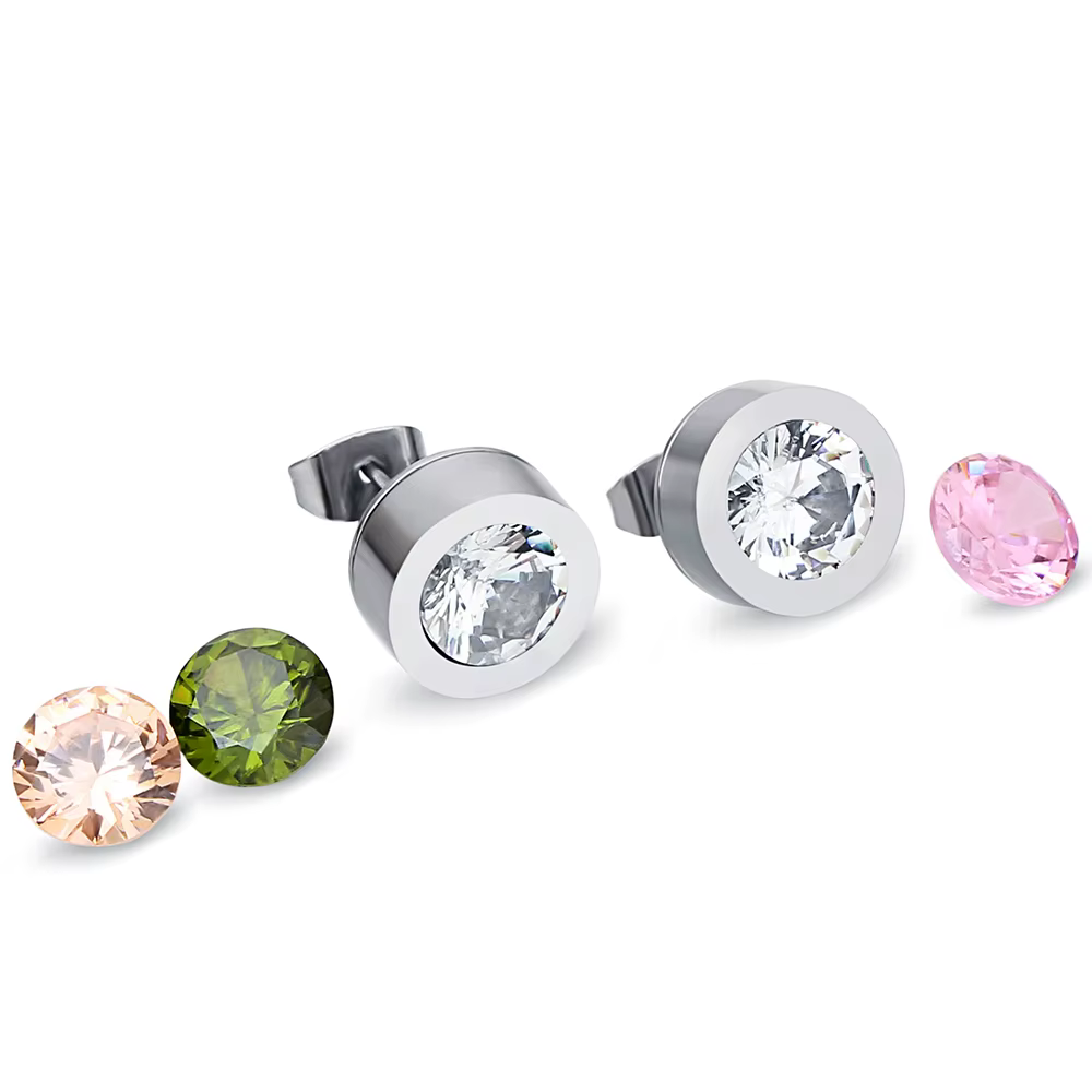 Ensemble de bijoux créatifs interchangeables en cristal, boucles d'oreilles et bague en acier inoxyd