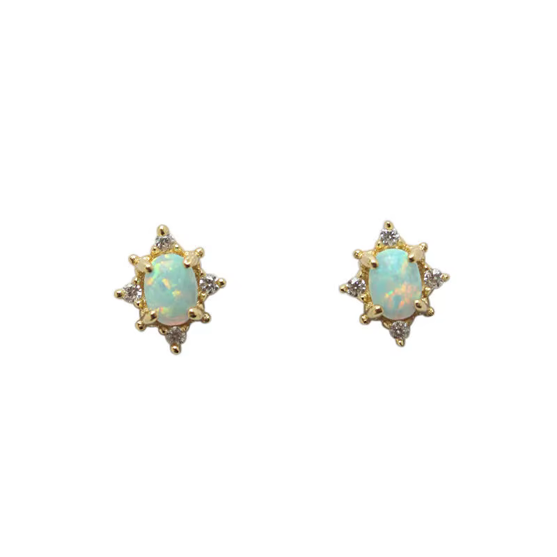 Boucles d'oreilles ovales en opale artificielle, cloutées de diamants, originales, élégantes, légère