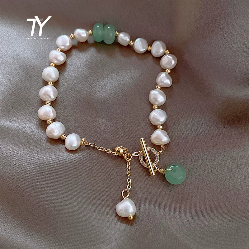 Bracelet de perles naturelles de luxe en cristal vert Baroque, bijoux de mode coréenne pour filles d
