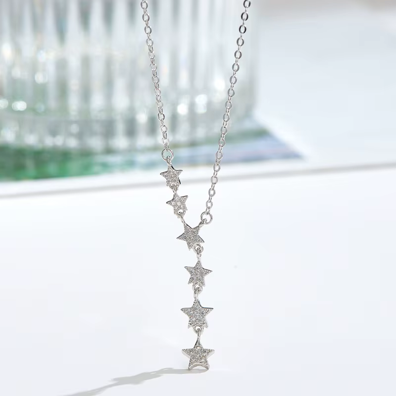 Nouveau 925 en argent Sterling Zircon étoile colliers pendentif mode en argent Sterling Bijoux décla