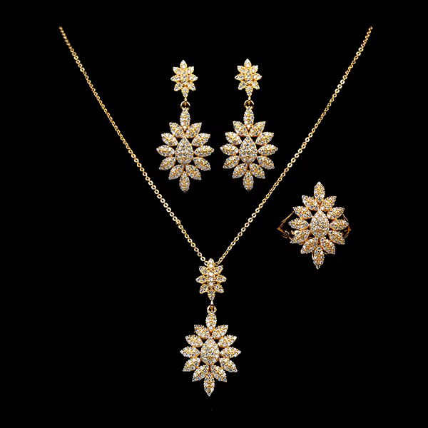 HADIYANA ensembles de bijoux breloques élégantes cadeau collier boucles d'oreilles et bague 3 pièces