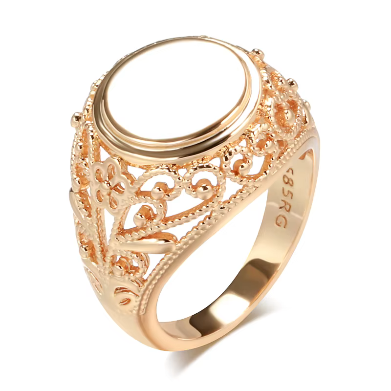 Kinel – bagues rondes brillantes en or Rose 585, nouveau Design, cadeau de noël, fleur creuse, bijou