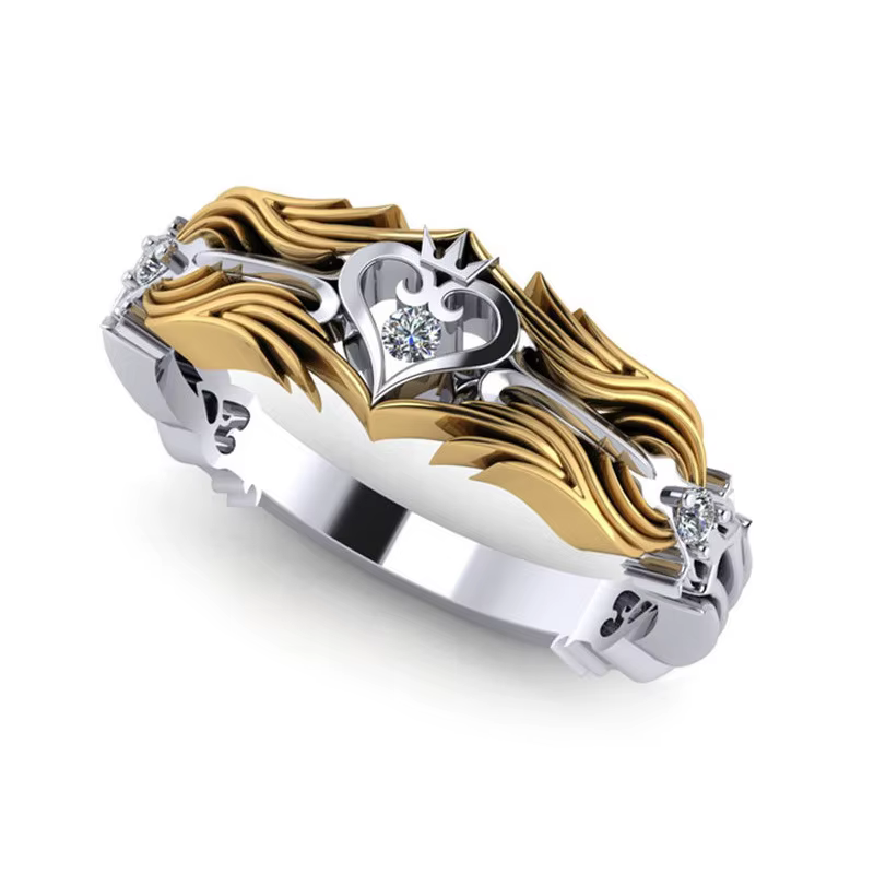 Bague bicolore de haute qualité en forme de couronne royale pour femme, idéale pour mariage, fiançai