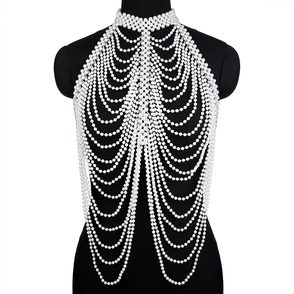 Colliers châle en perles pour femmes, Sexy, longue chaîne, pendentifs, chaîne de pull, robe de marié