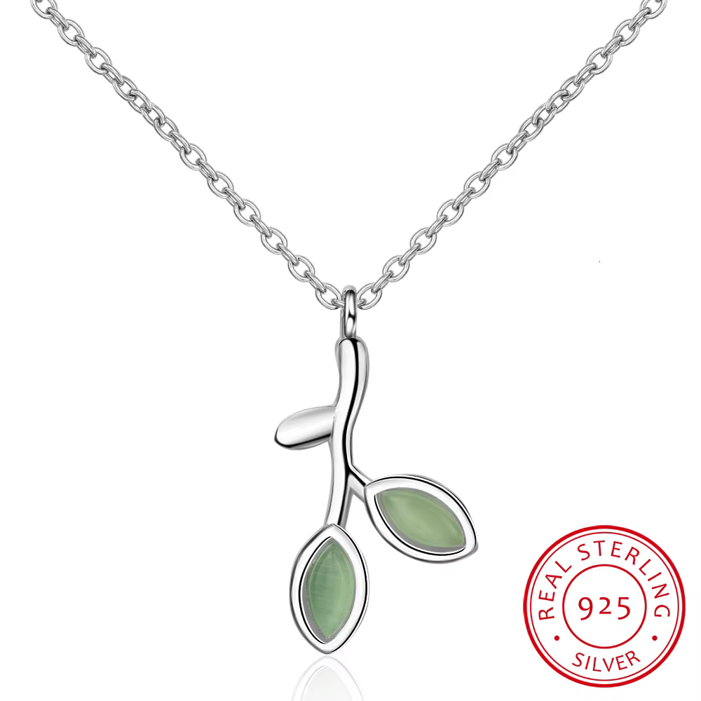 925 argent Sterling espoir vert arbre feuilles bourgeons émail femmes pendentif colliers pour femmes