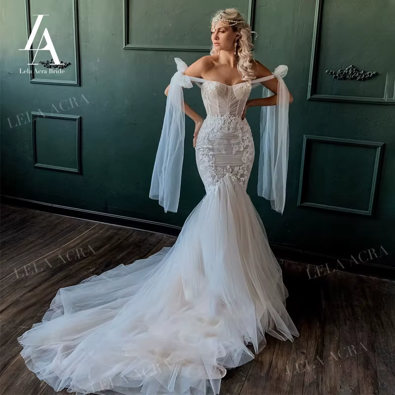 LelaAcra luxe chérie robe de mariée 2026 glamour hors de l'épaule sirène princesse robe de mariée ER