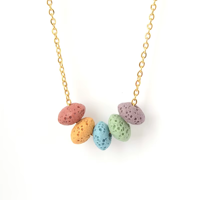 Collier de clavicule en lave volcanique naturelle, cylindrique, ovale, huile essentielle, aromathéra