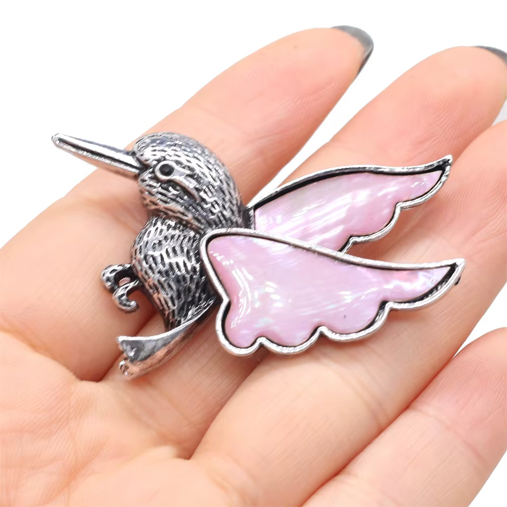 Pendentif en coquillage naturel pour femme, broche en coquillage colibri, bleu, vert, blanc, bijoux 